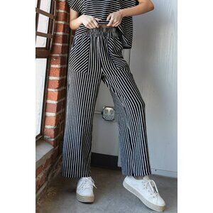 Stripe Texture Knit Front Pocket Long Pants